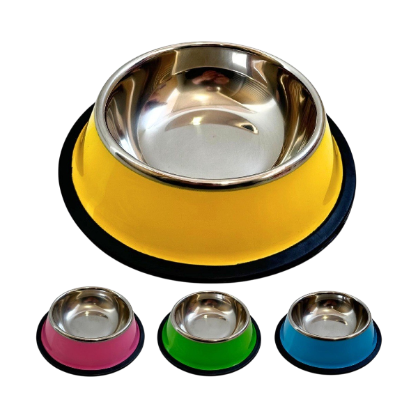 COMEDOURO ACO INOX ANTIDERRAP COLORIDO M