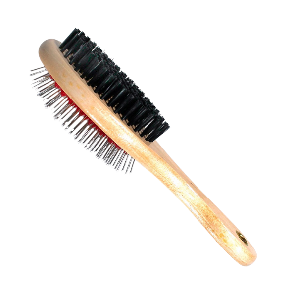 ESCOVA DUPLA CABO MADEIRA PEQUENA 17,5CM